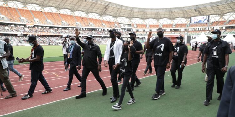 L&rsquo;album photos de l&rsquo;hommage du Rhdp au premier Hamed Bakayoko au stade olympique à Abidjan le mercredi 17 mars. Photos : Saint Cyrille