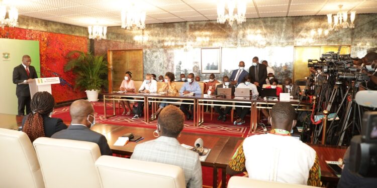 Les photos du 1er conseil des ministres du gouvernement 1 de Patrick ACHI à Abidjan le 7 avril 2021. Phs: Saint Cyrille