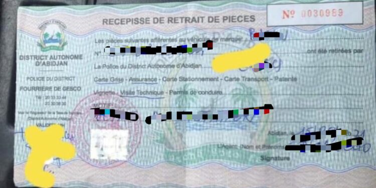 Taxe de fourrière: Le district d’Abidjan confirme la légalité du récépissé de 22.500 fr émis par la police