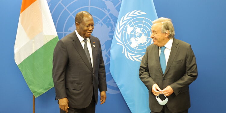 Allocution du Président Alassane OUATTARA, à la 77e Session de l’AG des Nations Unies, et son entretien avec le SG des Nations Unies, M. Antonio GUTERRES le mercredi 21 septembre 2022.