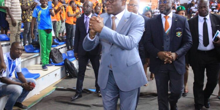 Rentrée Fédérale et journée du mérite sportif, le ministre des sports Danho Paulin Claude, honore le monde sportif, le 26 janvier au palais à Abidjan.