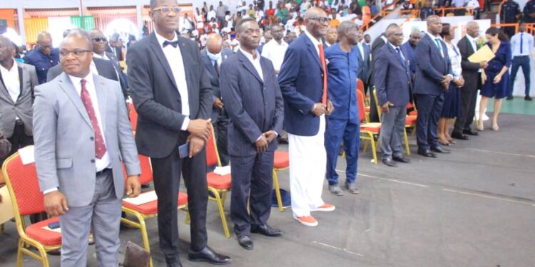 Rentrée Fédérale et journée du mérite sportif, le ministre des sports Danho Paulin Claude, honore le monde sportif, le 26 janvier au palais à Abidjan.