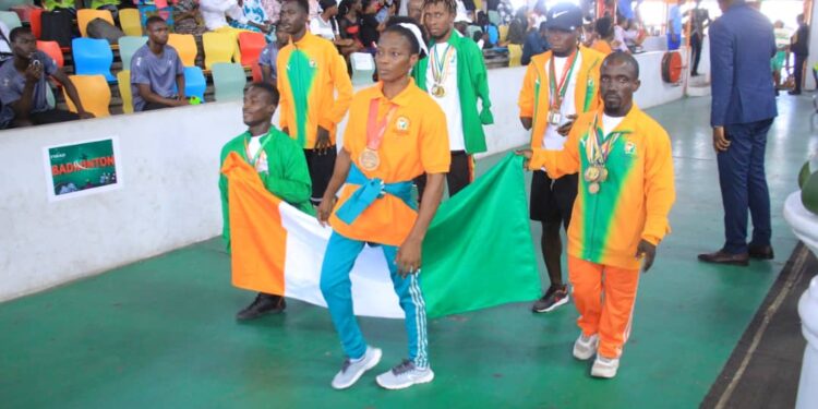 Rentrée Fédérale et journée du mérite sportif, le ministre des sports Danho Paulin Claude, honore le monde sportif, le 26 janvier au palais à Abidjan.