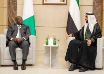 Le Vice-Président de la Côte d&rsquo;Ivoire, Tiémoko Meyliet KONE, avec le Président fondateur du groupe émirati Amea Power, le 15 janvier 2023, à Abu Dhabi.