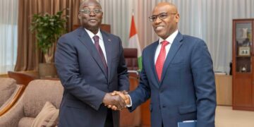 Le Vice-Président, Tiémoko Meyliet KONE, a reçu en audience l&rsquo;Administrateur du FMI pour la Côte d&rsquo;Ivoire, M. Facinet SYLLA, le 28 février 2023, au Palais Présidenciel à Abidjan