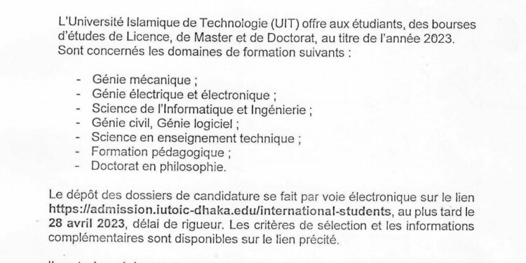 Enseignement supérieur: Le Bengladesh offre des bourses d’étude.
