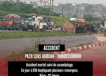 Axe Abidjan Yamoussoukro : 2 morts dans un accident